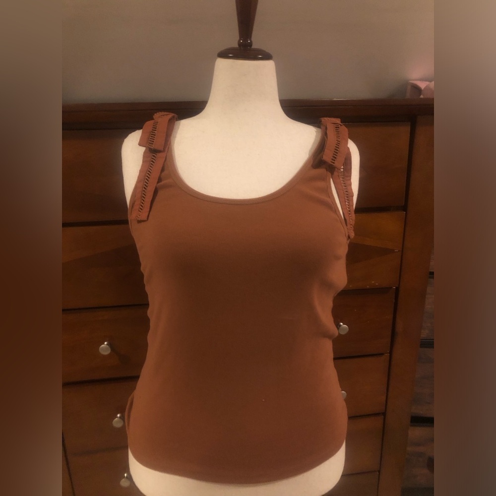 LOFT Women's Rust Brown Tank with Decorative Shoulder Ties